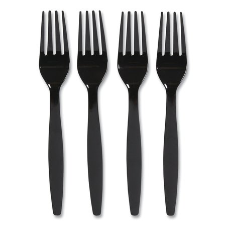 PERK Heavyweight Plastic Cutlery, Fork, Black, PK100, 100PK PK56392